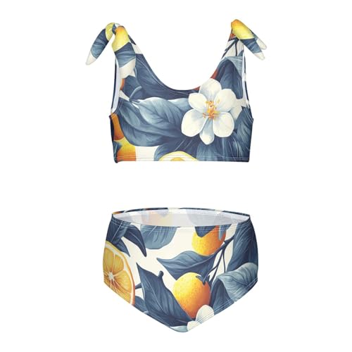 Wood Lemons Girls' Two Piece Kids Bikini Set Quick-Dry Bathing Suit Swimwear Adjustable Shoulder Strap