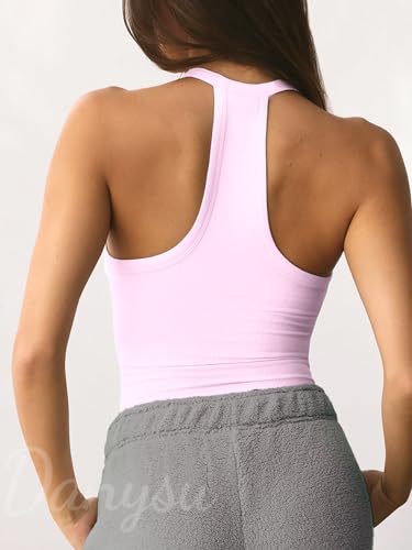 Image of Danysu V Neck Racer Back Tank Top for Women Padded Ribbed Long Tank Fitted Basic Cami Tops