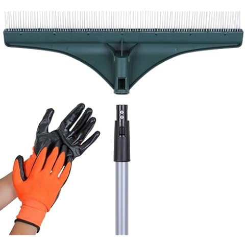 XABBAX Artificial Turf Rake with Gloves | Extra Length - Heavy Duty | Astro Turf Bristle Brush - Ideal for Synthetic Grass Leaves and Pet Hair Removal | Abrasion & Rust Resistant Cover
