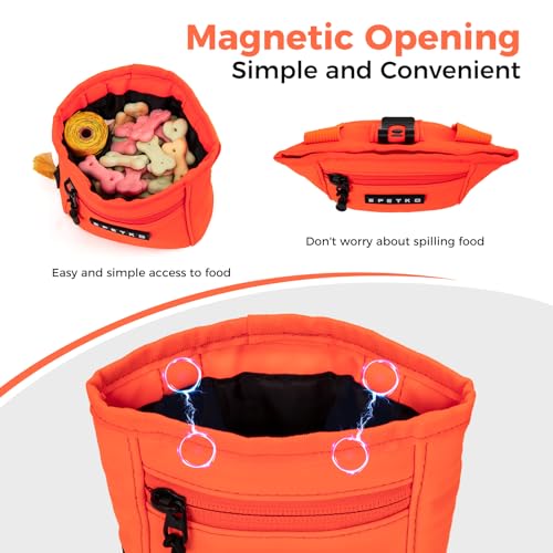 EPETKO Leckerlibeutel für Hunde mit Metall-Gürtelclip, Leistungsstarke Magnetverschluss Gerät Beutel Leckerli Hund Gürtel, Große Kapazität Hund Leckerli Tasche Beutel mit Poop Bag Dispenser (Orange)