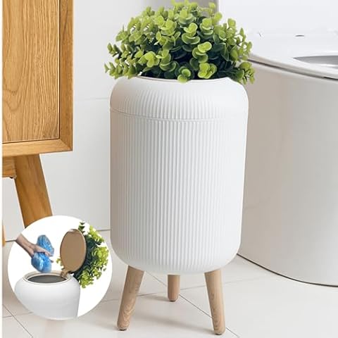 Yatmung Bathroom Trash Can with Lid - 2.5 Gal Bedroom Trash Can Decorative - Cute Trash Bin for Room - Plant Styled Hidden Garbage Can Cover