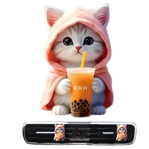 Salyeeluly Ambientador de gato para ventilación de coche, con forma de gato, clip de aromaterapia con forma de gato, difusor de aromaterapia con olor a mar sólido para lugar de trabajo, dormitorio