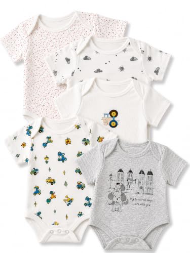 Image of TuddyBuddy 100% Cotton Multi Color Romper /Bodysuit /Onesies for Baby Boy - (Pack of 4 Half Sleeves, Graphic Printed Rompers for Baby Boy)