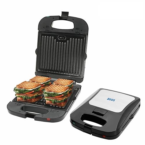 BOSS JumboXL 4 Sandwich Griller Toaster with 2in1 Changeable Plates | 1300-Watt | 4-Slice Grill & Toast Option | Buckle Clips Lock | 2 Yr Warranty | Black BOSS JumboXL 4 Sandwich Griller Toaster with 2in1 Changeable Plates | 1300-Watt | 4-Slice Grill & Toast Option | Buckle Clips Lock | 2 Yr Warranty | Black