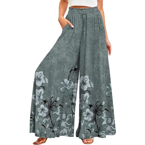 FlekmanArt Women's 2025 Summer Wide Leg Palazzo Pants High Waisted Flowy Pockets Trendy Casual Lounge Boho Beach Trouser