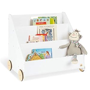 Pinolino Kinderboekenkast met wielen ‘Lasse’, Hout, 3 vakken, 1 geheim compartiment, Rubberen houten wiel, voor kinderen…