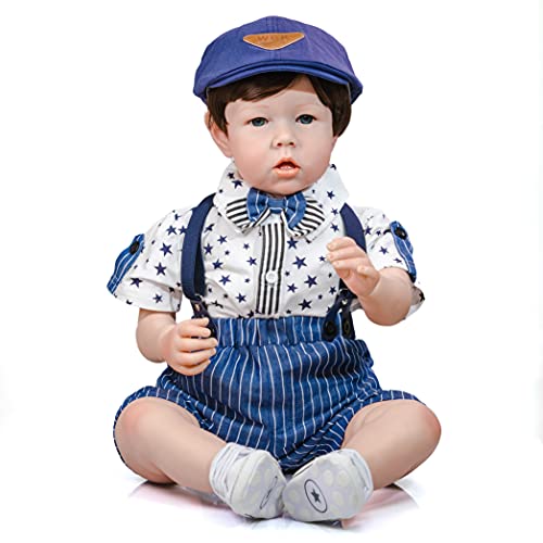 Muñeca Reborn de 28 pulgadas con cuerpo suave y ojos azules miniatura 6