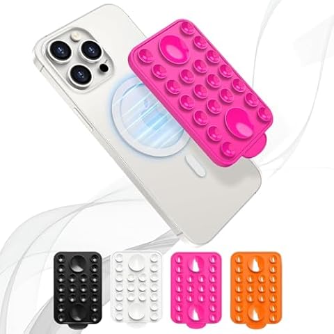 Magnetic Suction Phone Grippy Case, Phone Holder Silicone Cup Sticky Mount for iPhone 12/13/14/15/16 Pro Max/Pro/Plus/Mini, Hands-Free Fidget Toy Mirror Selfie/Video for TikTok Creator (Pink) Cover