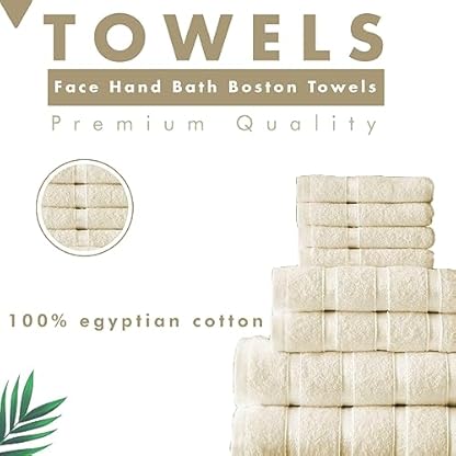 FAIRWAYUK Handtuch-Set für Badezimmer, ultraweich, hochwertig, wasserabsorbierend, Geschenksets, 100 % ägyptische Baumwolle, 4 x Gesicht, 2 x Hand, 2 x Badetücher, 8-teilig, Cremefarben – Bild 3