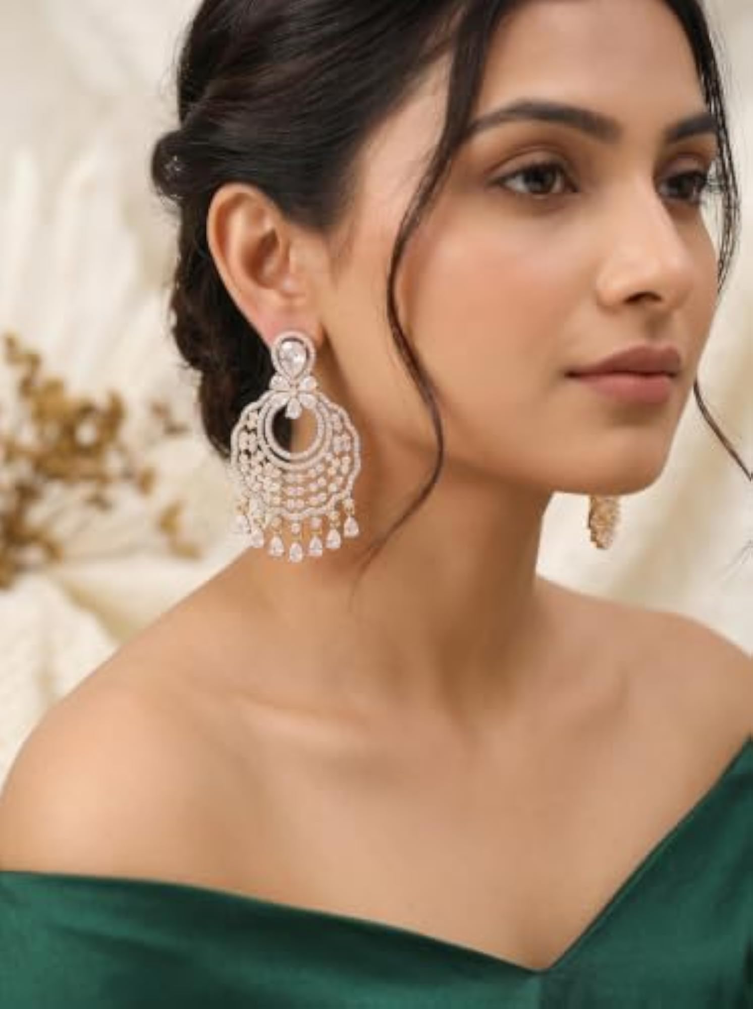 Women's Rose Gold Plated American Diamond Statement Chandbali Earrings