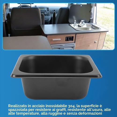 Yctze Lavello in Acciaio Inox 175 X 160 X 70 Mm Lavello Cucina Lavello a Barra Zincato Nero per Barca Roulotte RV Lavello Cucina All'aperto