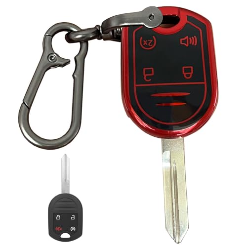 AIOEUOIA for Ford Key Fob Shell Remote Key Fit for Ford F-150 F150 2011 2012 2013 2014 F-250 F-350 Super Duty 2011-2015 2016 Explorer Expedition 2009-2017 Smart Key (4 Buttons Remote Black-Red)
