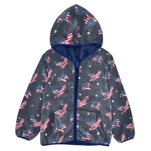 Eagle and American Flag Girls Fleece Jacket Girls Fall Jacket Girls Zip Up Hoodie Girls Sherpa Jacket 2-10T
