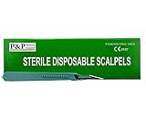 SCALPEL DISPOSABLE SURGICAL BLADE _ size 11 (1box = 10 scalpels) STERILE Carbon Steel with PLASTIC HANDLE and METRIC LINE on it _ DESIGNED in USA