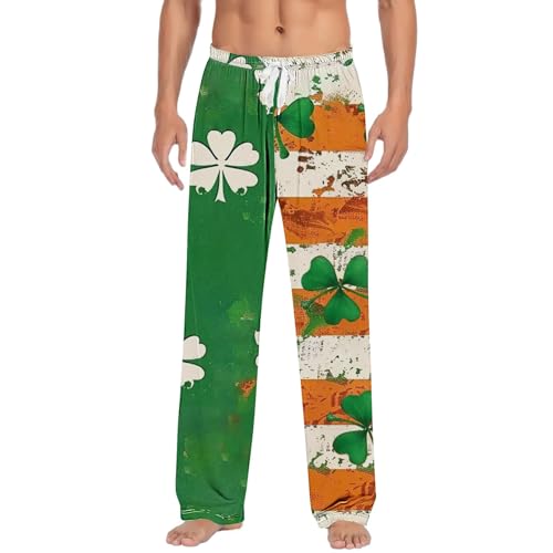 Pantalones de pijama ultra cómodos para hombre con taza de cerveza y pantalones de descanso con estampado de trébol vibrante, pantalones de dormir con cordón suave, naranja, XXL