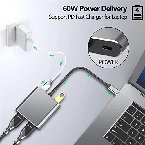 Image of BLACK CROWN USB C to Dual HDMI Adapter, 4 in 1 USB Type C Hub with 2 HDMI /USB3.0 /PD Charging, Dual Screen Display USB-C Docking Station for Windows, M-acOS