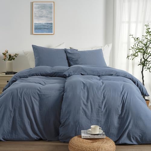 Duvetnova Bettwäsche Blau 135x200 4teilig Superweiche Vorgewaschene...