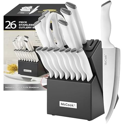 McCook® Knife Sets, German Stainless Steel Kitchen Knife Block Sets with Built-in Sharpener Cover