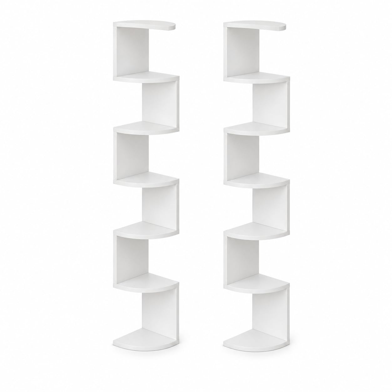 FRAWENLECO 7-Tier Corner Shelf Wall Mount, Thickened Screw-Mounted Floating Shelf with L-Shaped Brackets, Space-Saving Zigzag Storage for Bedroom, Living Room, Bathroom, Home Office – White,2-Pack