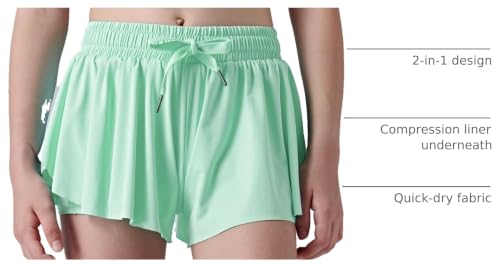 Image of 1 or 3 Pack Girls Flowy Shorts with Spandex Liner & Pocket, 2-in-1 Athletic Butterfly Shorts for Running Dance