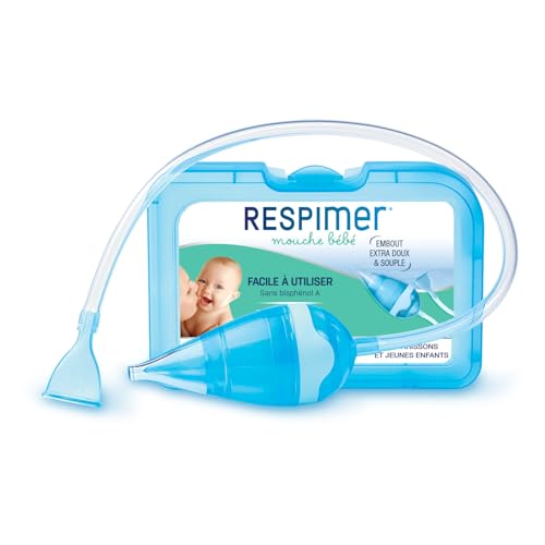 RESPIMER Mouche Bébé - Evacuer l'excès de mucus - Rhume & Rhynopharyngite - Facile à utiliser - Nourrissons et jeunes enfants - Sans Bisphénol A - 5 Filtres jetables hygiéniques - Fabriqué en France
