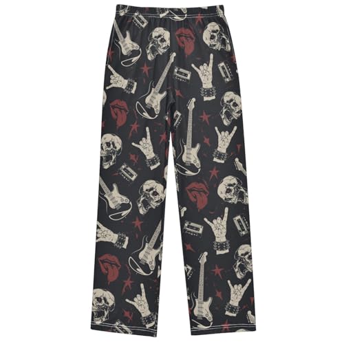 Boy's Pants Skull Acoustic Guitar Jogger Pants Elastic Waist Long Bottoms Trousers with Pockets 6-14 Years