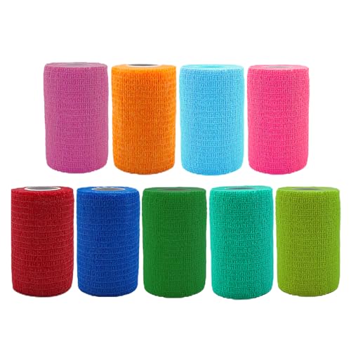 ANAMPION Selbstklebender Verband 9Rollen, 7.5cm x 4.5m Pflaster Rolle Verbandsmaterial, Elastische Binde Bandage Fixierbinde Haftbandage Selbstklebend für Sport, Handgelenk Vet Wrap Katze Hund Pferd
