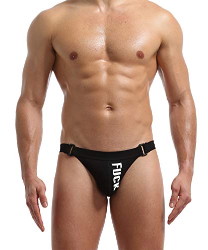 FULLSCHARM Men's Sexy Jockstrap Underwear with Buckle Lightweight Cotton Comfortable Jockstrap Ideal Athletic Supporter (Black, M)