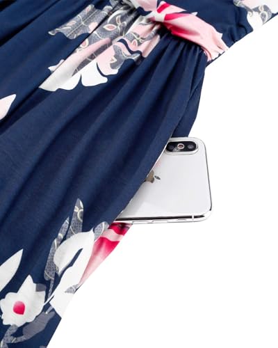 Image of OUGES Casual Summer Dress for Women Wrap V Neck A Line Midi Dresses with Pockets