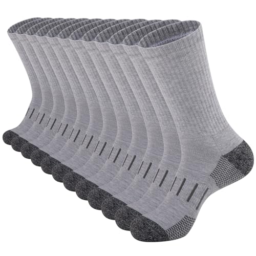 Heatuff Men’s 6 Pairs Crew Athletic Work Socks Performance Cushion Moisture Wicking Socks