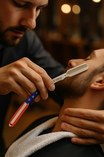 Image of Gentleman Flag Printed Barber -Shaving Razor for Men's Styling and Grooming - Straight Shaping Blade for Beard, Face, and Hair - Single-Edge Stainless Steel Cut Throat - Perfect for Saloon Use
