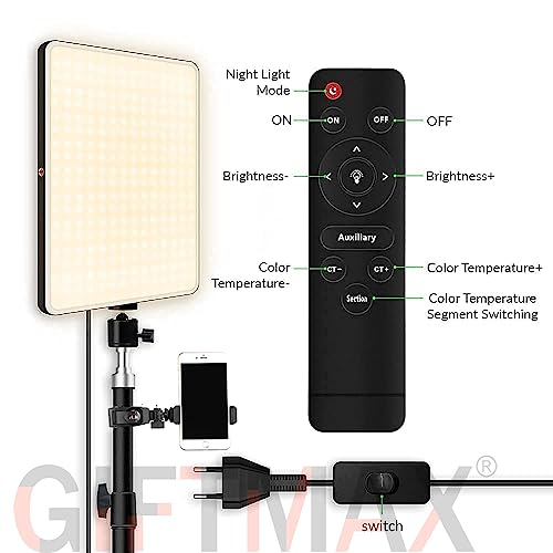 Image of GiftMax LED Camera Light for Videoshooting, Photography, Video Recording, Conference, YouTube 2700K-5700K CRI95+ (Camera Light + 7ft Stand + Universal Mount)