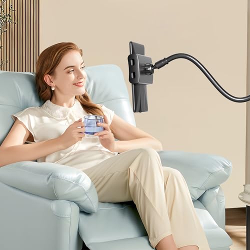 Image of Gooseneck Tablet Holder for Kindle Reading in Bed, Hands Free Desk Bedside Lazy Arm Stand for Kindle Accessories, Compatible with iPhone iPad mini
