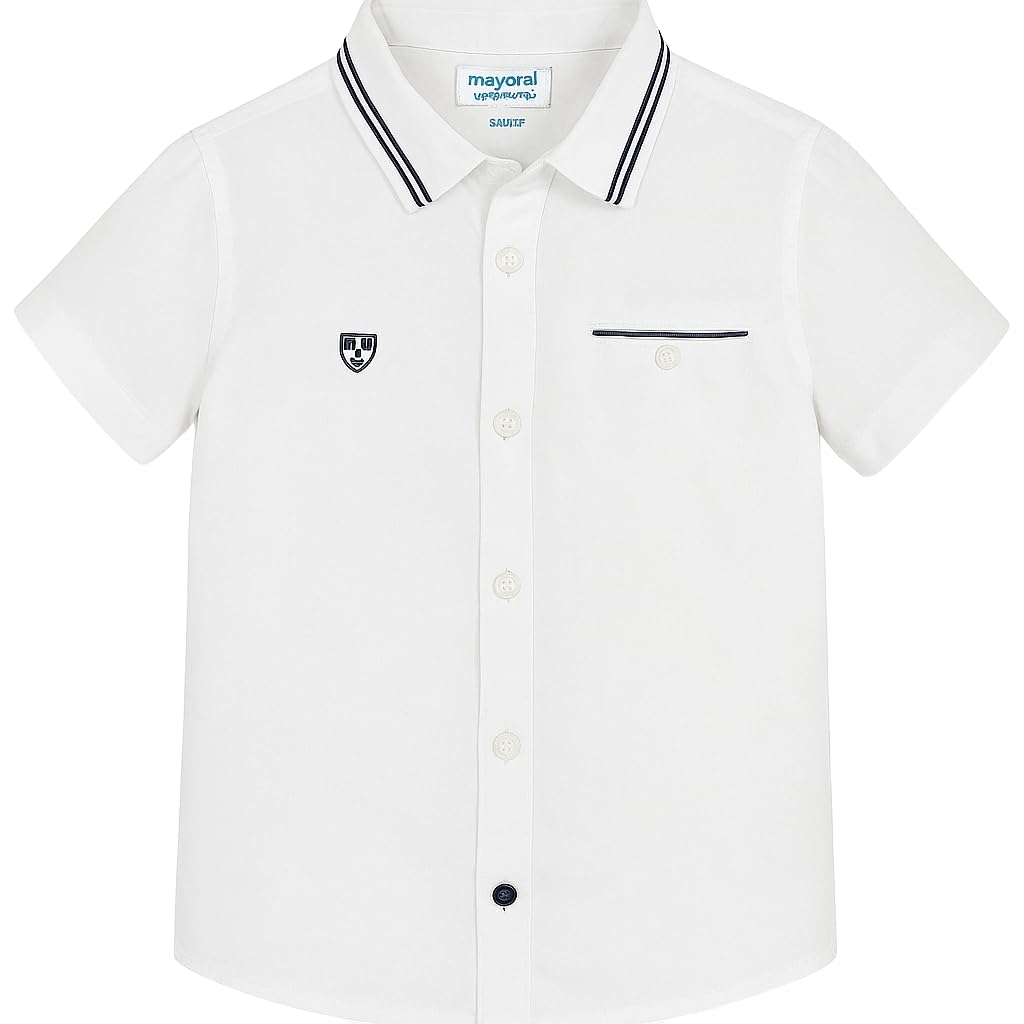 Mayoral Camisa Blanca Niño 3-9 Años - Manga Corta Cuello Clásico 100% Algodón Elegante Ceremonia - Modelo 3129