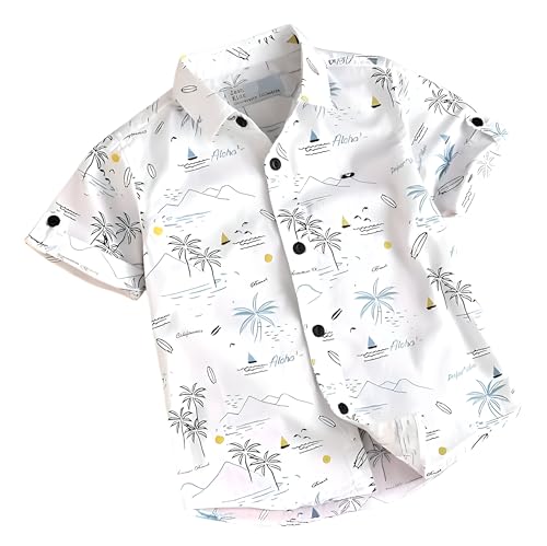 Image of Vikita Enterprise Kid Boy's Cotton Hawaiian Tropical Printed Shirt with Spread Collar Neck Half Sleeves Button Closure Curved Length | Shirt For Kids Boys | 3652