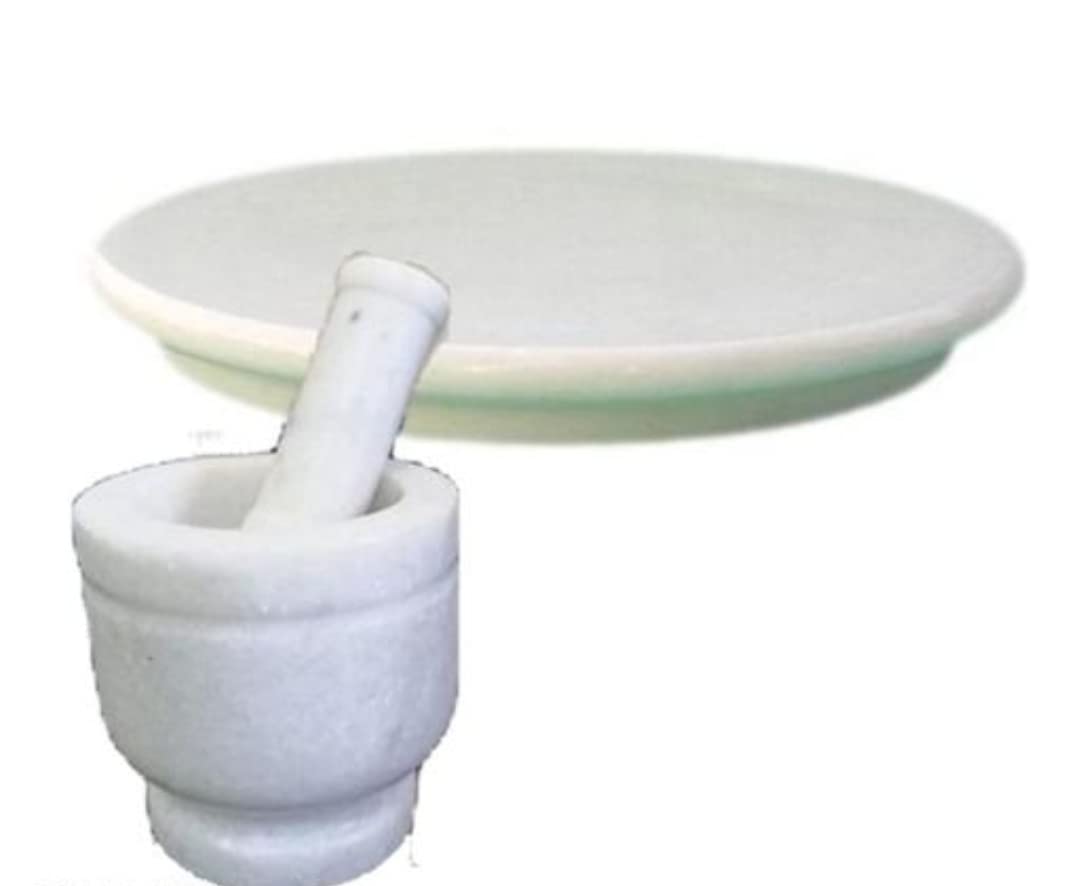 White Marble Roti Maker Chakal with Okhlis Morta