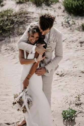 Men's Linen Casual Suits Retro 2 Piece Wedding Suit Tuxedo Slim Fit Summer Beach Groomsmen Blazer Jacket Pants Set4