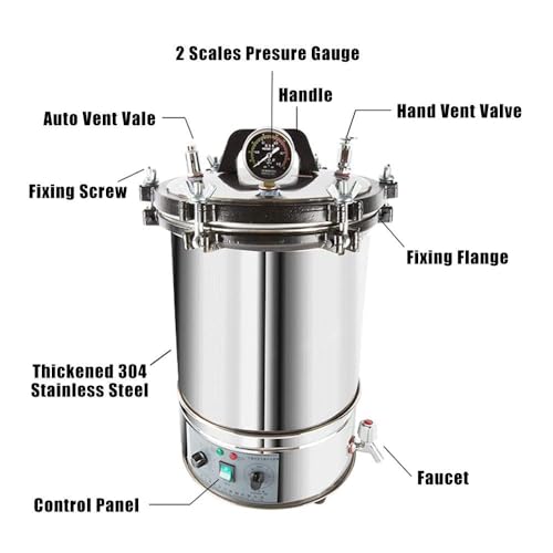 hzexun Autoclave Edelstahl-Dampfsterilisator Sterilisation Schrank Edelstahl für zahnärztliche medizinische Geräte (Zeiteinstellung,18L)