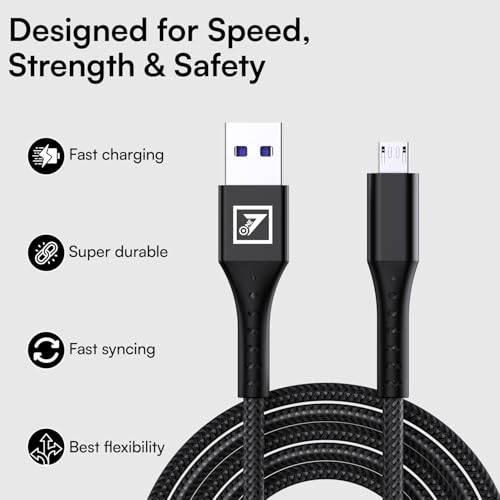 Image of ONE 7 USB to Micro USB Nylon Braided 120W Fast Charging & Data Cable, Micro Cable 2m (6ft), Durable Reinforced Connectors, For Smartphones, Power Banks & Micro USB Devices (ON CB-49 MICRO- Black)
