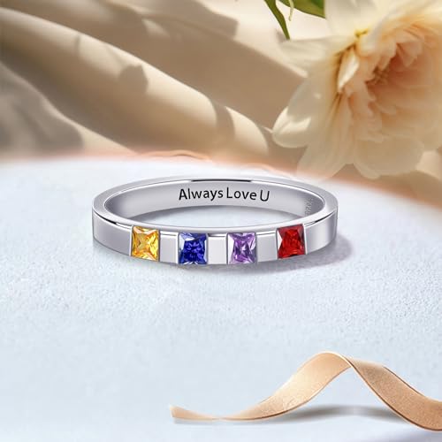 925 Sterling Silver Personalized 2-4 Birthstones Rings for Women Men Custom Promise Ring for Her Custom Engraved Couple Rings for wife Husband3