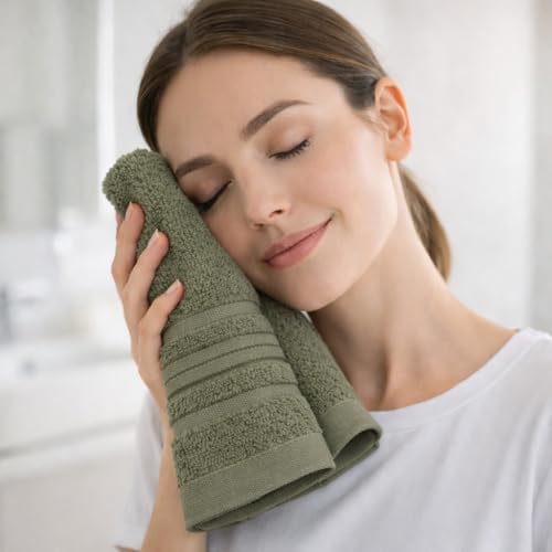 Image of Cotton Face Towel Pack of 4, 100% Cotton Towels, Soft Absorbent Small Gym Towel for Face, 400 GSM Quick Dry Bathroom & Travel Towels Men & Women, 30 x 30 cm, Green
