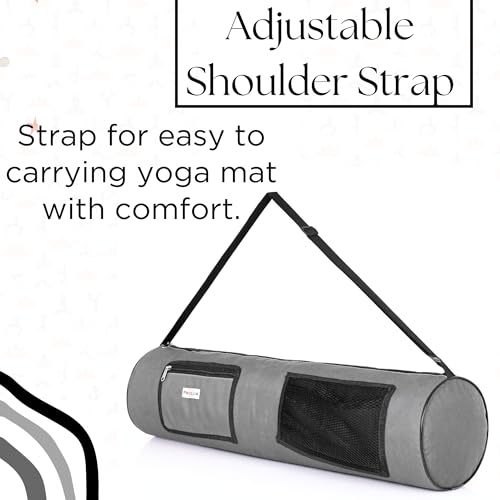Image of Yoga Mat Cover Bag with Adjustable Shoulder Strap - Waterproof Carry Bag for 4mm to 8mm Mats - Zipper Closure (Grey Black)