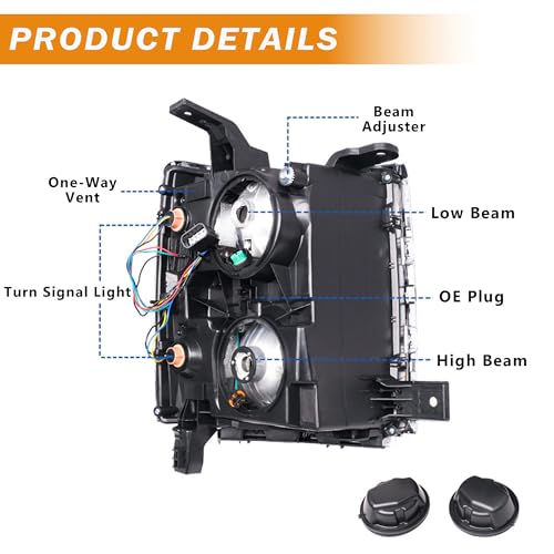 Headlights Assembly for 2014-2015 Chevy Silverado 1500 Halogen Factory OE Style Headlamp Driver & Passenger Side, Chrome Housing Amber Corner - Image 6