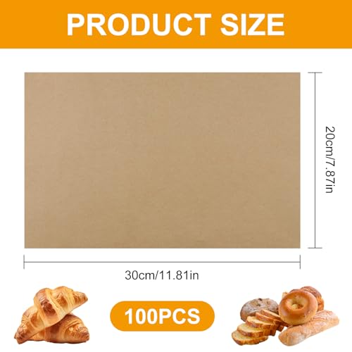 100 Blatt Backpapier Zuschnitte 30x20 cm, Backpapier Ohne PFAS und BPA, Fettdicht & Antihaftbeschichtet, Pergamentpapier für Ofen, Airfryer & Lebensmittelverpackung