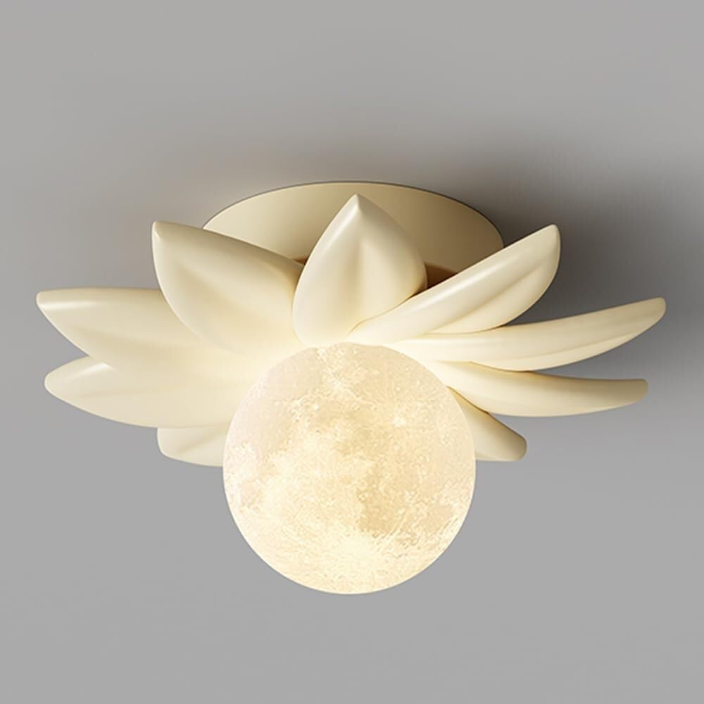 KXEcoLife Semi Flush Mount Ceiling Light Modern Hallway Moon Design Lamp Flower Resin Fixture 7.8 Inch Nordic for Entryway Balcony G9(Cream White)