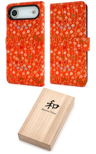 iPhoneAir対応 手帳型ケース 着物柄 〈 桐箱 付き 〉 和柄 和風 おしゃれ 可愛い ソフトケース TPU 京都西陣 金襴生地 花 スタンド ストラップホール カードポケット プレゼント 贈り物 ギフト 【 E 】