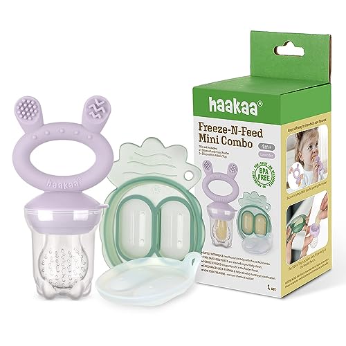 Image of Haakaa Freeze-N-Feed Mini Combo with Silicone Food Feeder & Silicone Mini Nibble Tray|Baby Solid Food Self Feeder|Breastmilk Popsicle Mold Storage & Feeder for Soothing Baby Gums 1 PK