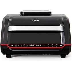 Freidora sin Aceite 7L, 1700W, Freidora de Aire,18 Funciones, 8 Dispositivos en 1, Panel Led Táctil, Modo Manual. Doble uso: con Cesta o Plancha Grill. Tamaño Familiar .Sin BPA. Foodie Fryer by Cloen