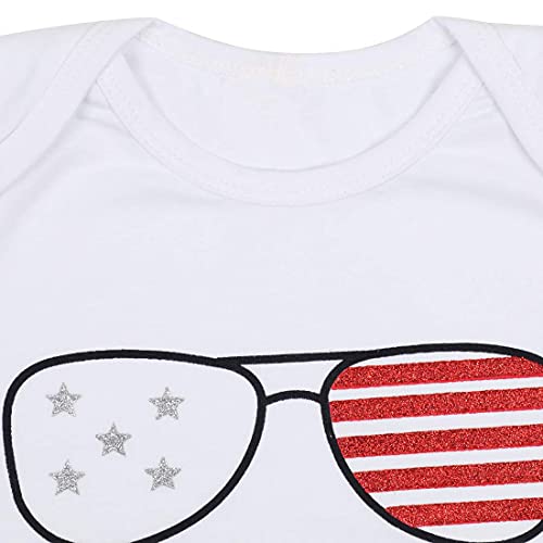 Baby Girls American Merica Flag Sunglasses Star Stripe Printed Romper Shirt+Sequins Bowknot Shorts+Headband 3Pcs Sets Size 12-18Months/Tag90 (White) - Thumbnail 6