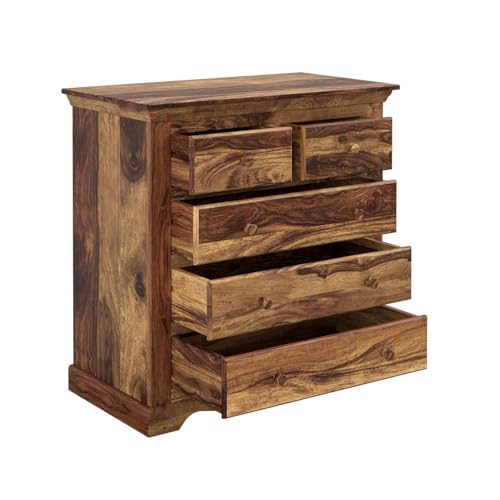 Image of Amazon Brand - Solimo Scintilla Solid Sheesham Wooden Chest of Drawers | Multipurpose Wodeen Cabinet for Bedroom Living Room Home and Office (Natural Finish, 5 Drawers)